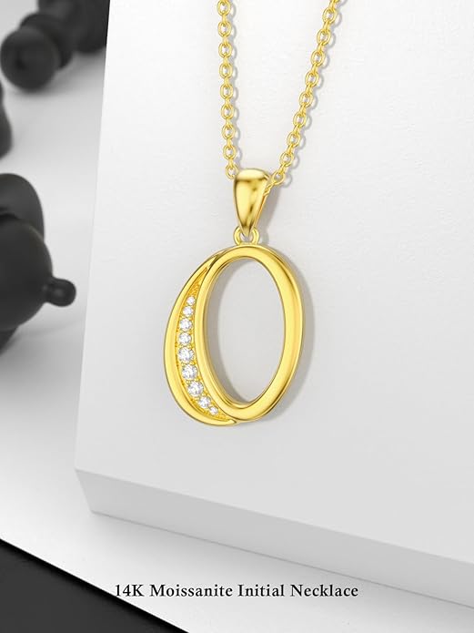 14k Gold Initial Necklace for Women, Solid Gold Moissanite Letter Pendant Necklaces Jewelry for Her Birthday Valentines Day Gifts for Mom Wife Christmas Gifts for Girlfriend Sister