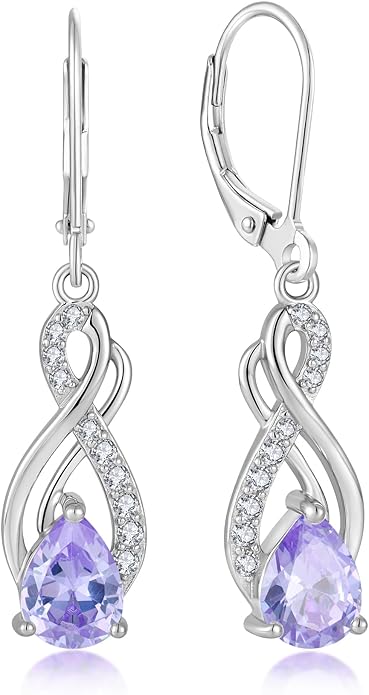 Infinity Love Birthstone Earrings for Women 925 Strling Silver 5A Cubic Zirconia Dangle Drop Leveback Earrings Jewelry Birthday Christmas Day Gifts for Her