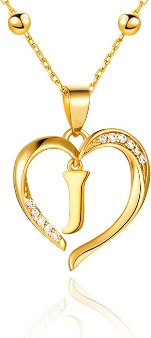 Cicy Bell Womens Heart Initial Necklace for Women 18k Gold Plated Shell Personalized Letter Pendant Necklace 17.7'' with 2'' Extender