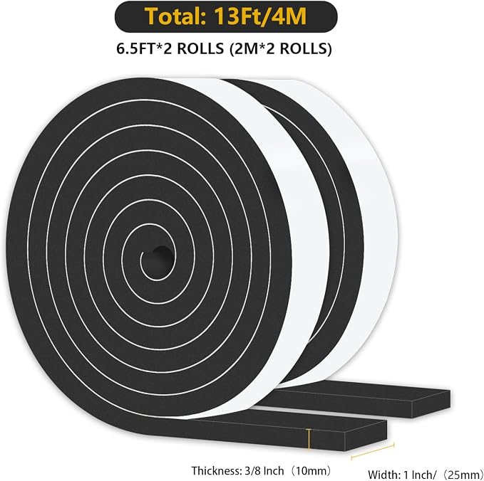 Weather Stripping, High Density CR, Strong Adhesive, 1 in x 3/8 in x 13Ft | - Image 2