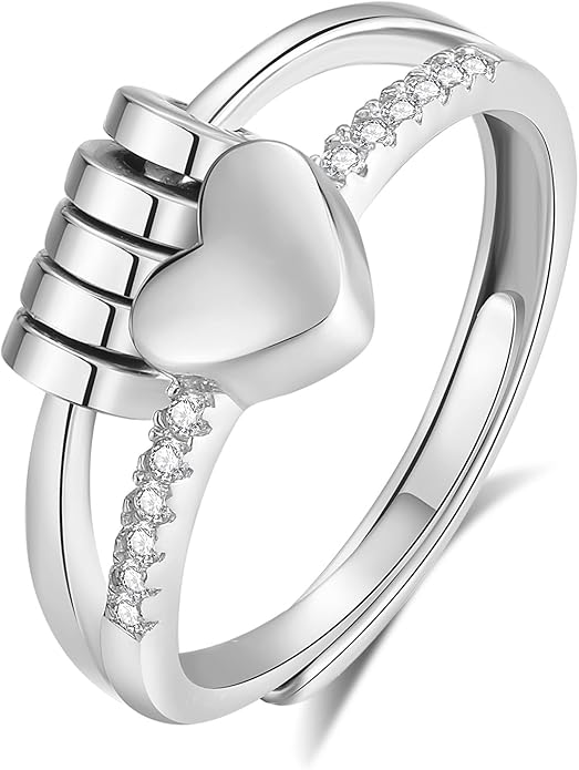 Vito 925 Sterling Silver Fidget Anxiety Ring for Women, Adjustable Open Spinner Ring Stress Relief Ring Stacking Band Anillos Jewelry Gift for Mom Daughter