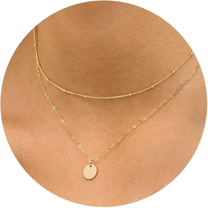 CHESKY 14k Gold Plated/Silver Plated Dainty Necklace for Women, Trendy Satellite Choker Necklace Thin Beaded Layered Choker Necklaces Discs Paperclip Chain Necklaces Womens Simple Jewelry