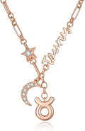 14K Gold/Rose Gold Zodiac Necklace for Women - Horoscope Constellation Pendant with Moon and Star, Luxury Birthday Gifts Jewelry for Her (12 Zodiac Signs)