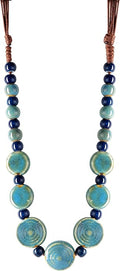 MINACHI Boho Hippie Round Ceramic Beads Strand Necklace, Vintage Bohemian Summer Beach Jewelry Gift for Women