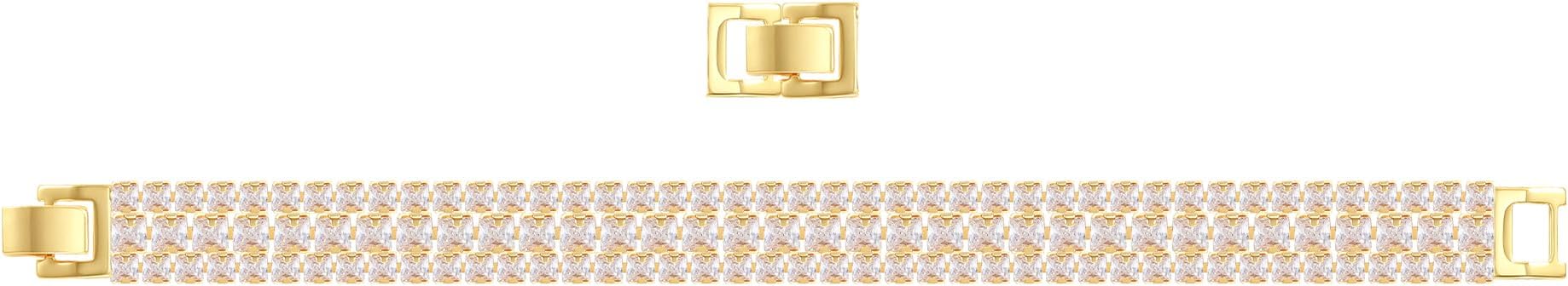 14K Gold Plated Women’s Tennis Bracelet – Sleek CZ Line Bracelet, Fits 6.0"–7.2" Wrist – Sparkly Everyday Jewelry Gift, Contemporary Tennis Bracelets for Women
