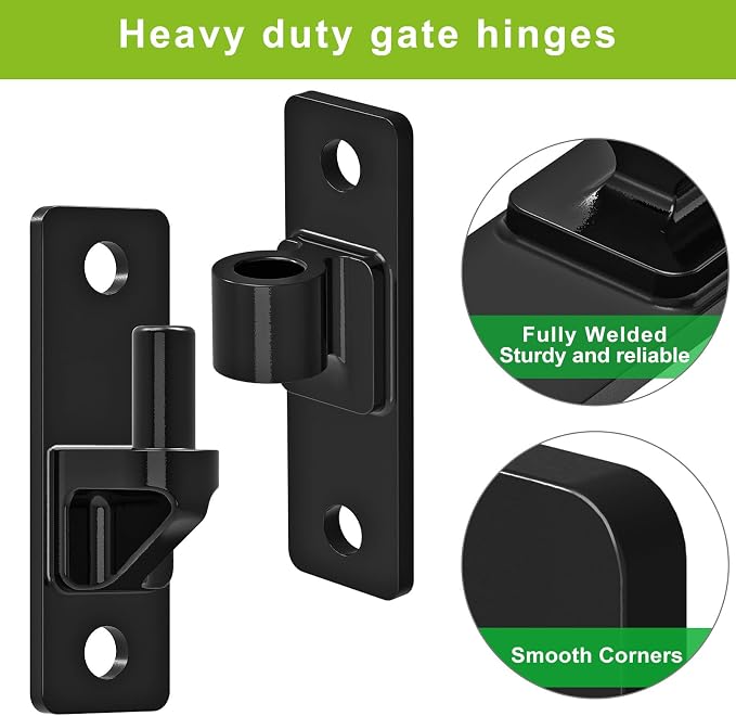4.9" Heavy Duty Gate Hinges, Wall Mount Female Male Hinges | 4 Pairs, - Image 6