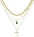 3Pcs Gold Layered Necklaces for Women, 14K Gold Plated Cross Necklace, Dainty Birthstone Necklace for Women, Herringbone Gold Necklaces Set, Stackable Women's Gold Pendant Necklaces Jewelry Set
