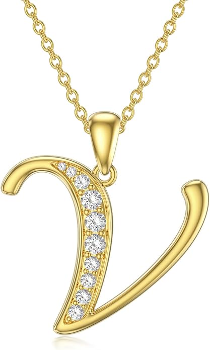 14k Gold Initial Necklace for Women, Solid Gold Moissanite Letter Pendant Necklaces Jewelry for Her Birthday Valentines Day Gifts for Mom Wife Christmas Gifts for Girlfriend Sister