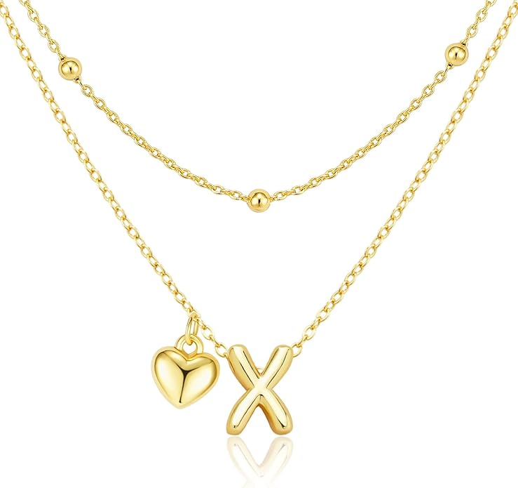 adoyi Valentines Day Gifts for Women Hers Dainty 14K Gold Plated Heart Initial Necklaces Layered Letter A-Z Pendant Necklace Stack Trendy Jewelry Birthday Valentines Day Gifts for Women Jewelry