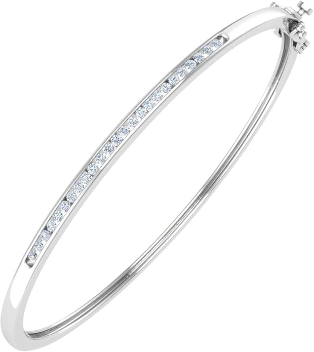 1/2 Carat Channel Set Round-Cut Natural Diamond Bangle Bracelet for Women in 14K Gold (SI1-SI2 Clarity)