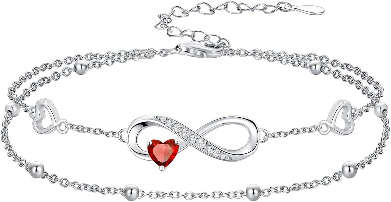 Dorunmo Infinity Heart Anklet Bracelet for Women 925 Sterling Silver Adjustable Infinity Birthstone Bracelet Friendship Jewelry Gifts for Women Birthday Christmas