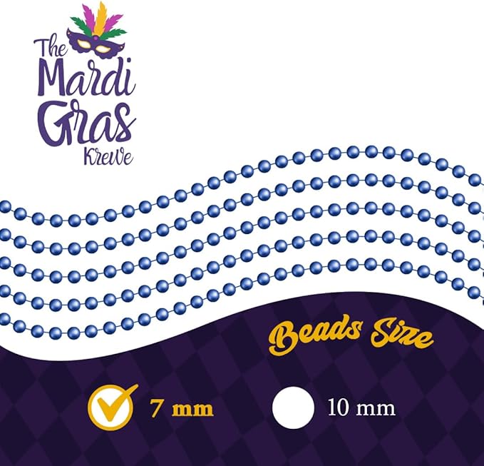 THE MARDI GRAS KREWE - Beads Necklaces Mardi Gras 72 Pack, 6 Dozen 33" 7mm - Party Favors, Parades, Bulk Decorations, Costumes, Festivals, Events - Royal Blue