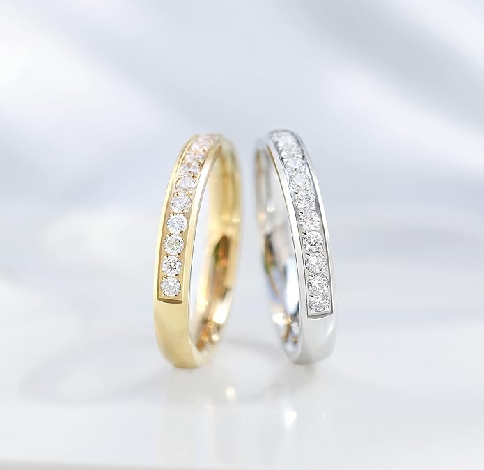 TIGRADE 3.5mm Engagement Ring Half Cubic Zirconia Stainless Steel Eternity Wedding Band for Women Size 3-12.5