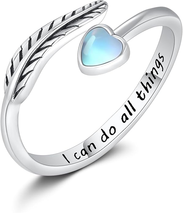 Turquoise/Moss Agate/Moonstone/Black Onyx/Lapis Lazuli/Labradorite/Tiger Eye Feather Ring 925 Sterling Silver Adjustable Ring Western Thumb Rings Vintage Jewelry Gifts for Women