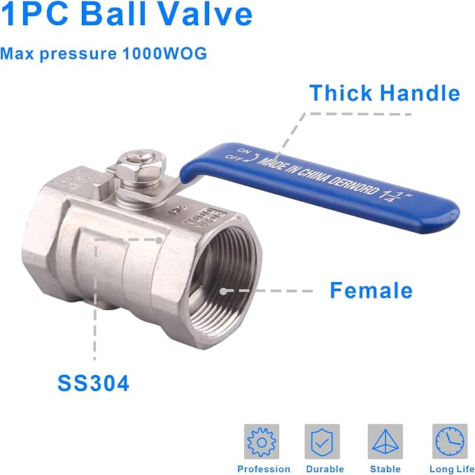 DERNORD Stainless Steel Ball Valve 1PC Type NPT Standard Port - Image 5