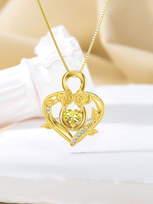 Midari 18K Gold Heart Birthstone Necklace 18K Gold Infinity Rose Necklace Birthday Christmas Jewelry Gifts for Women Wife Her Daughter Mom