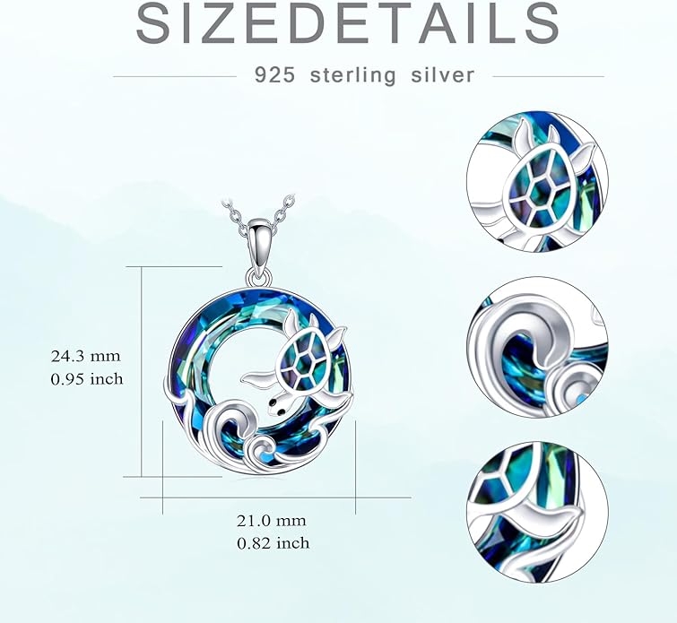 TOUPOP Sea Turtle/Mermaid/Dolphin/Shell/Starfish/Conch/Seahorse Necklace for Women Sterling Silver Ocean Pendant Necklace with Crystal Ocean Beach Charm Jewelry Birthday Christmas Gifts