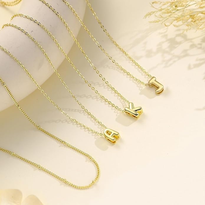 Valentines Day Gifts for Her - Bubble Letter Necklace Layered 14K Gold Plated Initial Necklaces for Women Dainty Cute Choker Pendant Stack Jewelry Fashion Accessories Teen Gift Trendy Stuff
