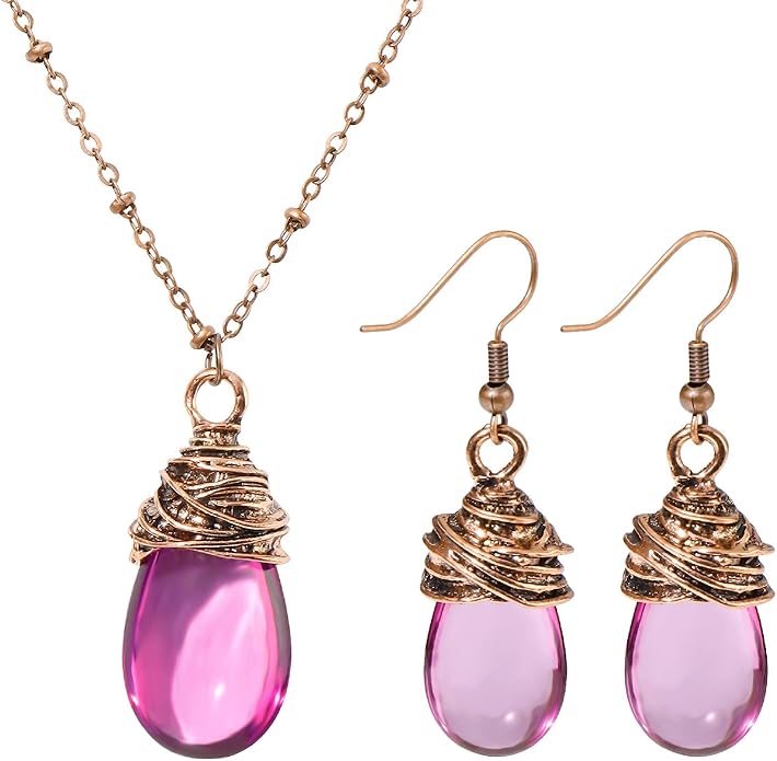 Coiris Brown Jewelry Set for Women Boho Water Drop Necklace and Earrings Set Bohemian Vintage Lantern Pendant Western Dangle Jewelry Gift for Her