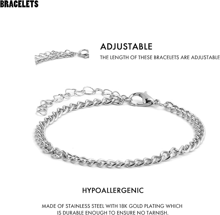 VIBILIA Dainty Gold Chain Bracelet for Women Trendy Stackable Adjustable Layered Metal Bracelet Gold Plated Twist Link Figaro Chain Paperclip Bracelets Fashion Jewelry