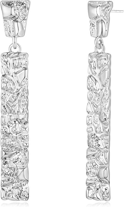 Chunky Gold Earrings for Women - Hammered Gold Plated Dangle Drop Jewelry Gifts