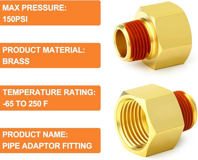 GASHER 5PCS Brass Pipe Fitting, 3/8" Female x 1/8" Male Pipe - Image 4
