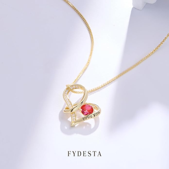 Enduring Hearts Purple Zircon Necklace for Women - 14K Gold Plated Copper Infinity Pendant, Dainty Everyday Jewelry