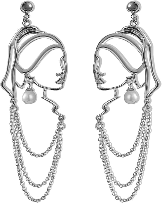 Unique Abstract Face Art Long Drop Dangle Earrings Dainty Hollow Gold Vintage Face Geometric Dangle Earrings Statement Jewelry for Women Girls