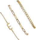 14K Gold Plated Bracelets for Women, A–Z Initial Charm Bangles Jewelry Set, Elegant Gold Accessories, Friendship Bracelet Gifts for Mom