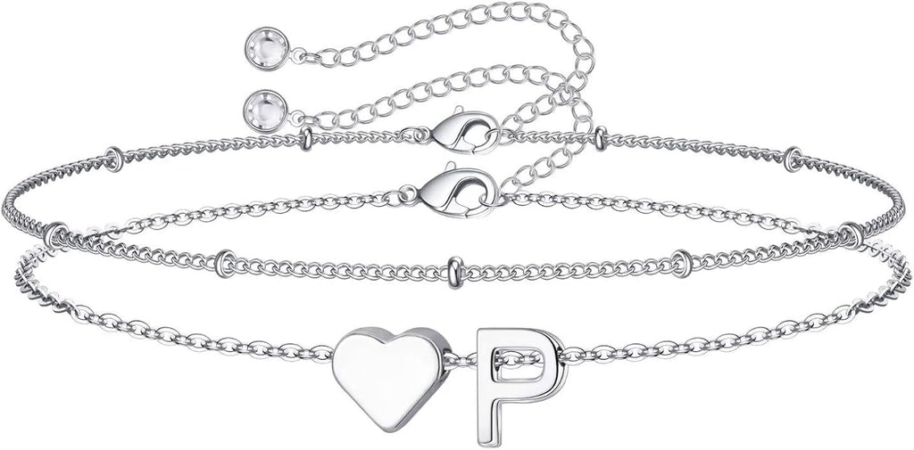 M MOOHAM Valentines Day Gifts for Kids Teen Girls -14K-Gold-Plated Heart Initial A-Z Bracelets for Women Girl Dainty Gold Bracelets Birthday Valentines Gifts for Women Her Teenage Girls Kid Teen Gift