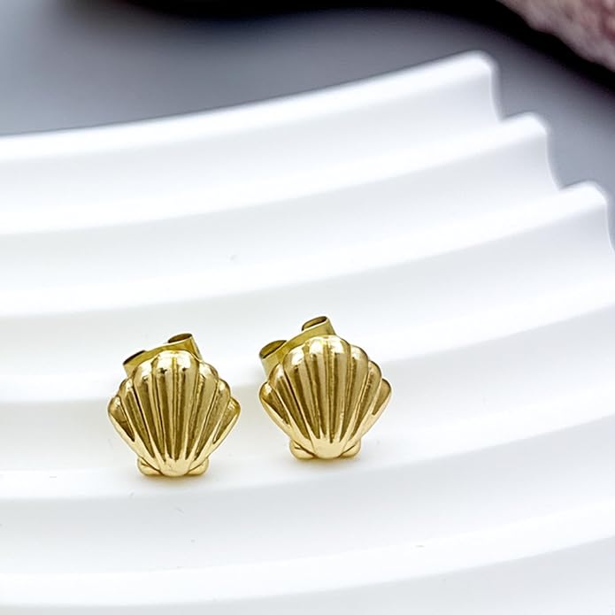 14K Gold Plated Shell Starfish Dainty Pearl Earrings for Women Trendy 4 Pairs Summer Beach Vacation Earrings for Women Ocean Jewelry Valentine's Jewelry Gifts