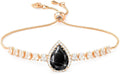 Linawe Crystal Imitation Diamond Rhinestone Charm Bracelets for Women, Gold/Silver/Rose Gold Adjustable Chain Bracelet, Teardrop Birthstone Cubic Zirconia Prom Costume Wedding Jewelry