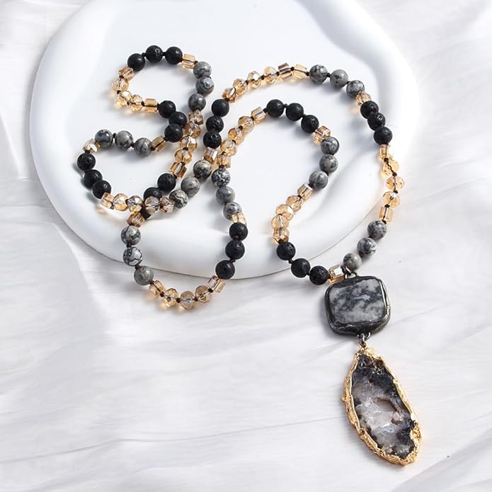 Yomisa Boho Necklaces for Women Men Long,33/34/35 Inch Natural Turquoise Tiger Eye Beaded Stone Pendant Necklaces for Women Trendy,Handmade Bohemian Western Bead Necklace Fashion Charm Jewelry Gift
