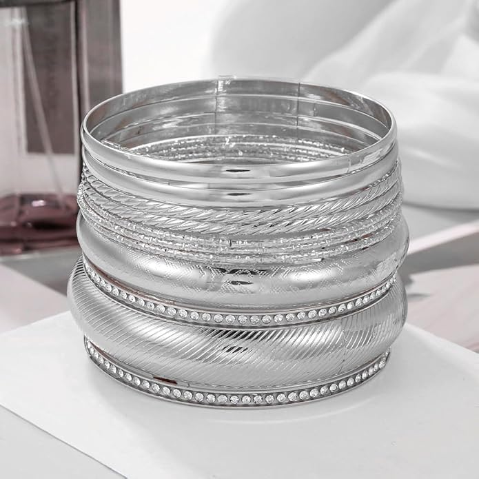 16Pcs Gold Bangle Bracelets for Women - Multi Layer Stackable Textured Bracelets Boho Jewelrys Set.