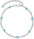 Anklet Bracelet for Women 925 Sterling Silver Natural Stone Chain Ankle Bracelet Beach Summer Fine Jewelry Valentines Day Birthday Gifts for Her Mom Wife