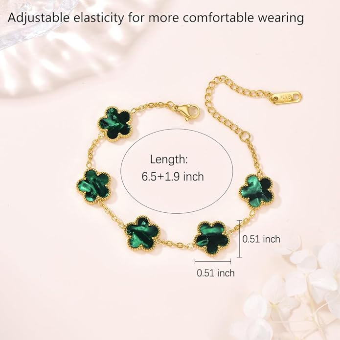 18K Gold-Plated Four Leaf Clover Bracelet for Women,Adjustable lucky Bracelet Set Jewelry Gift-Hypoallergenic Charm for Birthdays, Wellness & Daily Wear