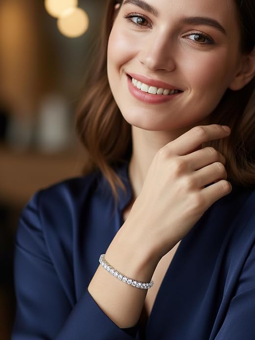 2mm/3mm Moissanite Adjustable Tennis Bracelet for Women, Authentic Solid 925 Sterling Silver, 5.5-7.5inch (14-19cm) with 2cm Extender Chain, Birthday Valentines Wedding Anniversary Ideal Gift for Her