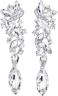 Art Deco Wedding Bridal Party Rhinestone Marquise Cluster Chandelier Long Dangle Statement Earrings