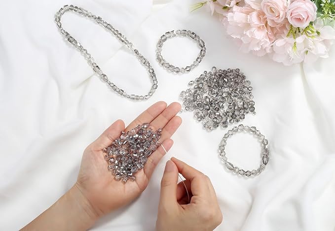 LAIDANLA 800PCS Glass Beads Gray Color Crystal Beads Assorted Crystal Beads with Container Box for DIY Necklace Bracelet Earring Jewelry Making