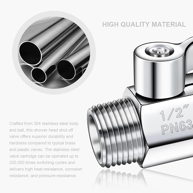 Shower Head Shut Off Valve 304 Stainless Steel Mini Ball Valve NPT Thread Water - Image 2