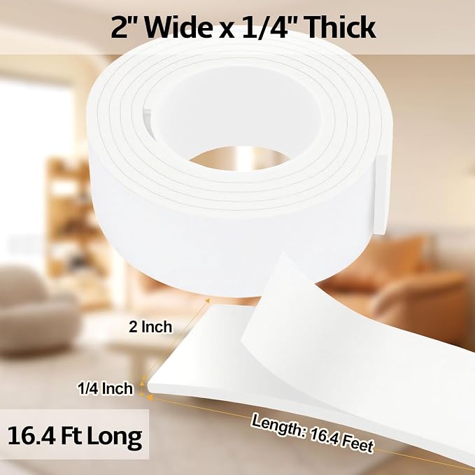 16.4 Feet Foam Weather Stripping Tape, 2 Inch W x 1/4 Inch T, High Density - Image 2
