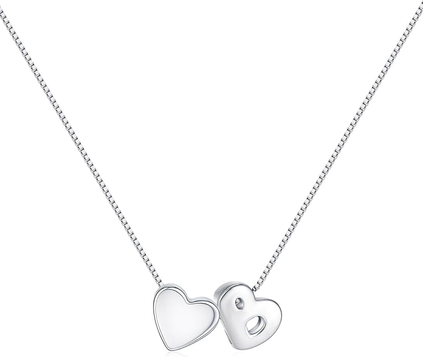 JKK Valentines Day Gifts for Her, 925 Sterling Silver Letter A-Z Heart Necklace Silver Jewelry Trendy Stuff Birthday Valentine's Day Gifts for Women Mom Her
