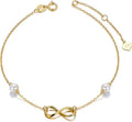 SISGEM 14k Gold Infinity Anklets for Women, Real Pearl Love Knot Ankle Bracelet Jewelry Gifts for Her, 8.6-10.2 Inch