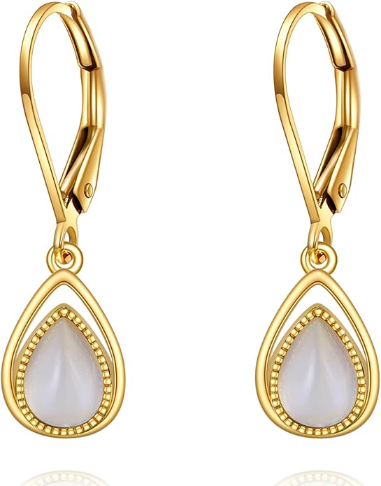 DOVRAN 10K 14K Solid Gold Leverback Earrings for Women Real Yellow Gold Filigree Dangle Earrings Trendy Jewelry Birthday Christmas Gifts for Wife Mom