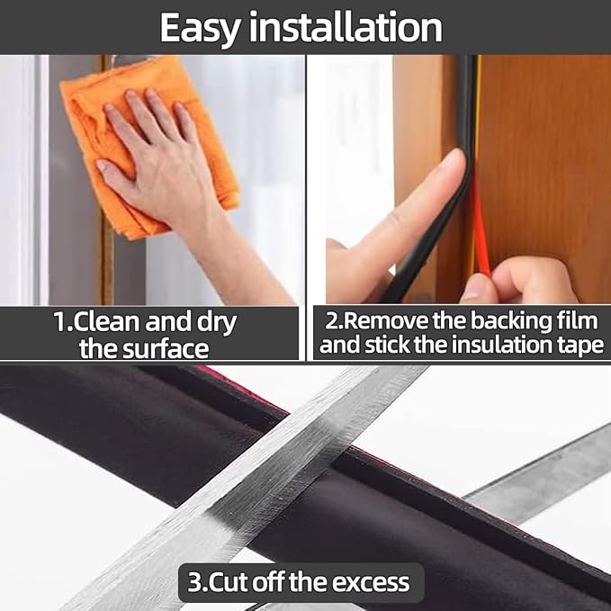 ESUFEIR 19.7Feet Door Weather Stripping Door Seal Strip, Self-Adhesive Rubber - Image 5