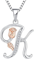 STARCHENIE Initial Necklace for Women Sterling Silver Letters 26 Alphabet Pendant Rose Flower Jewelry Gifts for Family Sisters Friend