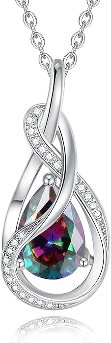 FANCIME TimelessTie Birthstone Necklace for Women White Gold Plated Sterling Silver Ribbon Design Jewelry Knot Pendant Fine Jewelry Gemstone Birthday Graduation Anniversary Valentines Day Gifts for Women Wife Mother Her
