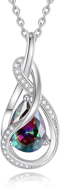 FANCIME TimelessTie Birthstone Necklace for Women White Gold Plated Sterling Silver Ribbon Design Jewelry Knot Pendant Fine Jewelry Gemstone Birthday Graduation Anniversary Valentines Day Gifts for Women Wife Mother Her