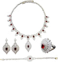 Rhinestone Wedding Bridal Jewelry Set Women's Prom-Style Necklace, Earrings, Bracelet, Ring Bridesmaid Gift Pairs with Evening Gown