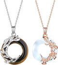 2Pcs Couple Matching Necklace for Men Women Vintage Angel and Demon Couple Necklace Sun Moon Star Pendant Necklace Dragon Phoenix Necklace Black White Round Glass Necklace Birthday Valentine's Day Jewelry
